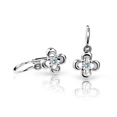 Dětské náušnice Danfil kytičky C2013 z bílého zlata s kamínkem White, zapínání brizura