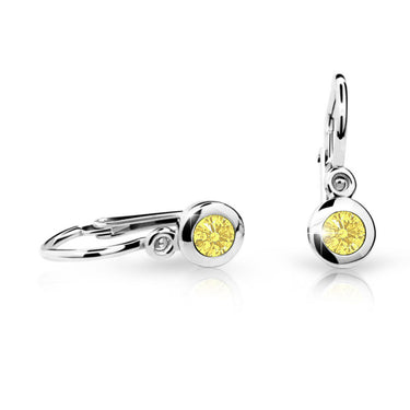 Dětské náušnice Danfil C1537 z bílého zlata s kamínkem Yellow, zapínání brizura