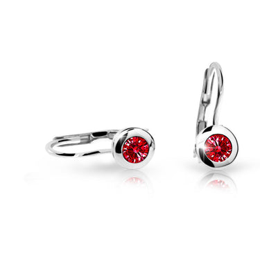 Dětské náušnice Danfil C1537 z bílého zlata s kamínkem Ruby Dark, zapínání klapka