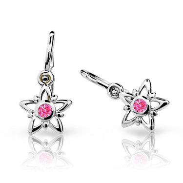 Dětské náušnice Danfil hvězdičky C1996 z bílého zlata s kamínkem Tcf Red, zapínání brizura