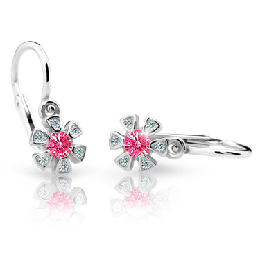 Dětské náušnice Danfil kytičky C2156 z bílého zlata s kamínkem Tcf Red, zapínání brizura