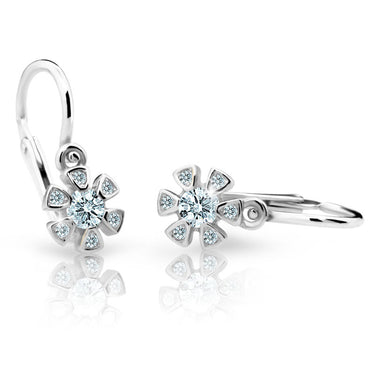 Dětské náušnice Danfil kytičky C2156 z bílého zlata s kamínky White, zapínání brizura