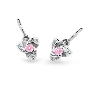Dětské náušnice Danfil C2203 z bílého zlata s kamínkem Pink, zapínání brizura