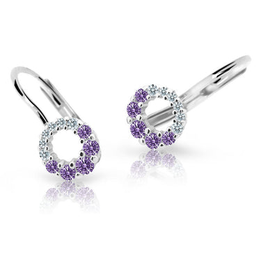 Dětské náušnice Danfil C2154 z bílého zlata s kamínky Amethyst, zapínání klapka