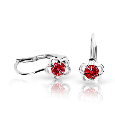 Dětské náušnice Danfil kytičky C1945 z bílého zlata s kamínkem Ruby Dark, zapínání klapka