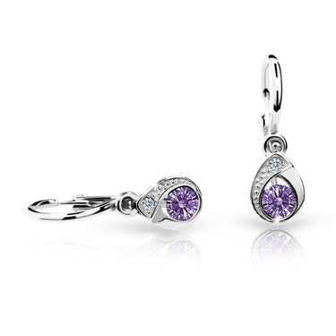 Dětské náušnice Danfil kapky C1898 z bílého zlata s kamínkem Amethyst, zapínání brizura