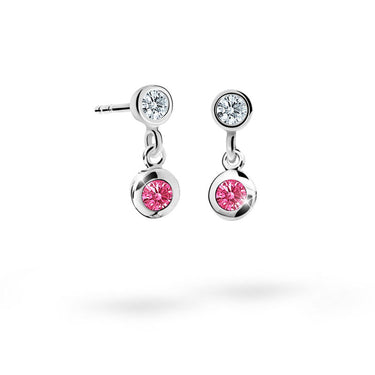 Dětské visací náušnice Danfil C1537 z bílého zlata s kamínkem Tcf Red, zapínání puzeta