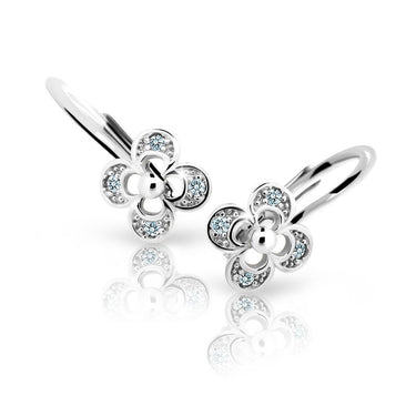 Dětské náušnice Danfil kytičky C2200 z bílého zlata s kamínky White, zapínání klapka