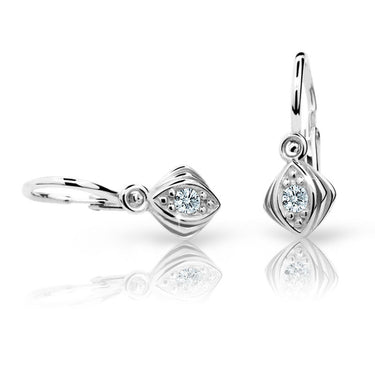 Dětské náušnice Danfil C1897 z bílého zlata s kamínkem White, zapínání brizura