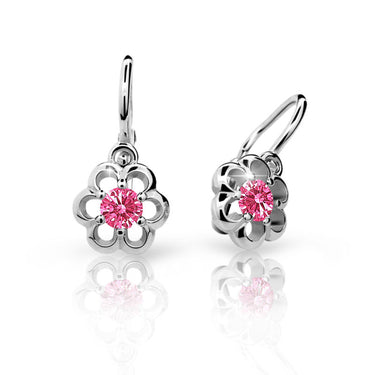 Dětské náušnice Danfil kytičky C1947 z bílého zlata s kamínkem Tcf Red, zapínání brizura