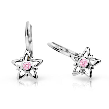 Dětské náušnice Danfil hvězdičky C1996 z bílého zlata s kamínkem Pink, zapínání klapka