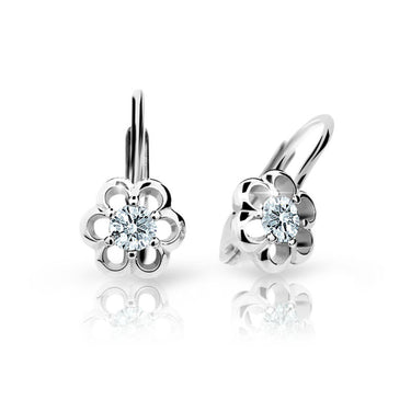 Dětské náušnice Danfil kytičky C1947 z bílého zlata s kamínkem White, zapínání klapka