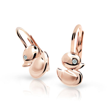 Dětské náušnice Danfil kačenky C1954 z růžového zlata s kamínkem White, zapínání klapka