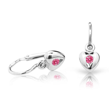 Dětské náušnice Danfil srdíčka C1556 z bílého zlata s kamínkem Tcf Red, zapínání brizura