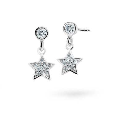 Dětské visací náušnice Danfil hvězdičky C2228 z bílého zlata s kamínky White, zapínání puzeta