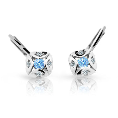 Dětské náušnice Danfil C2250 z bílého zlata s kamínkem Arctic Blue, zapínání klapka