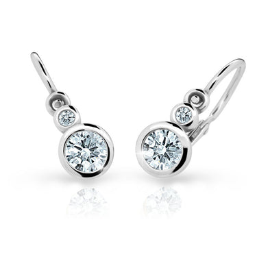 Dětské náušnice Danfil C1984 z bílého zlata s kamínky White, zapínání brizura