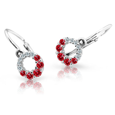 Dětské náušnice Danfil C2154 z bílého zlata s kamínky Ruby Dark, zapínání brizura