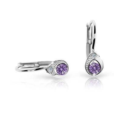 Dětské náušnice Danfil kapky C1898 z bílého zlata s kamínkem Amethyst, zapínání klapka
