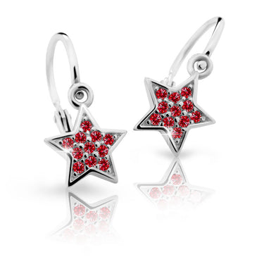 Dětské náušnice Danfil hvězdičky C2228 z bílého zlata s kamínky Ruby Dark, zapínání brizura