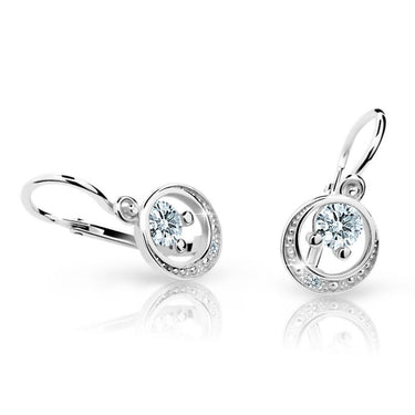 Dětské náušnice Danfil C1997 z bílého zlata s kamínky White, zapínání brizura
