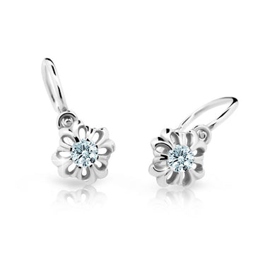 Dětské náušnice Danfil kytičky C2208 z bílého zlata s kamínkem White, zapínání brizura