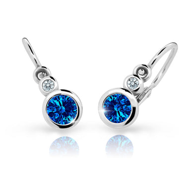 Dětské náušnice Danfil C1984 z bílého zlata s kamínkem Dark Blue, zapínání brizura