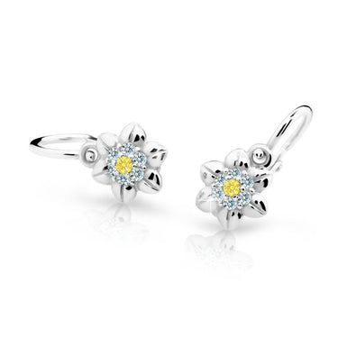 Dětské náušnice Danfil kytičky C2202 z bílého zlata s kamínkem Yellow, zapínání brizura