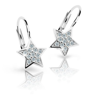 Dětské náušnice Danfil hvězdičky C2228 z bílého zlata s kamínky White, zapínání klapka