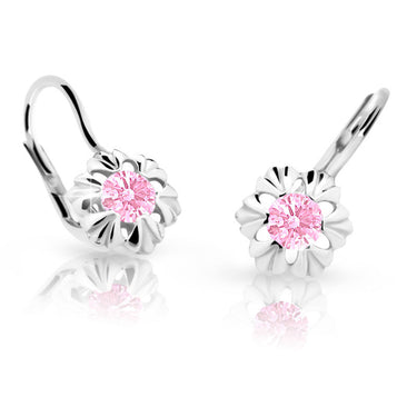 Dětské náušnice Danfil C2213 z bílého zlata s kamínkem Pink, zapínání klapka
