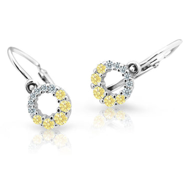 Dětské náušnice Danfil C2154 z bílého zlata s kamínky Yellow, zapínání brizura