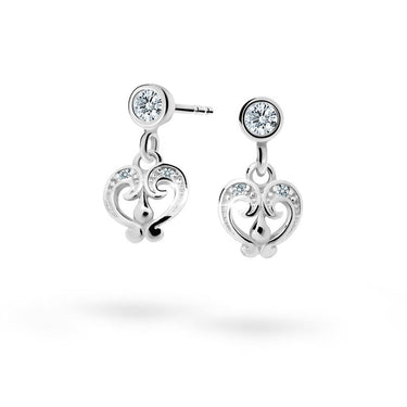 Dětské visací náušnice Danfil C2211 z bílého zlata s kamínky White, zapínání puzeta