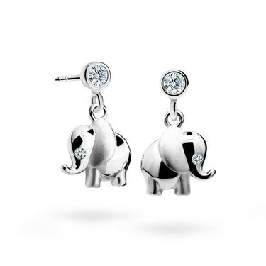 Dětské visací náušnice Danfil sloníci C1955 z bílého zlata s kamínkem White, zapínání puzeta