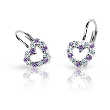 Dětské náušnice Danfil srdíčka C2157 z bílého zlata s kamínky Amethyst, zapínání klapka