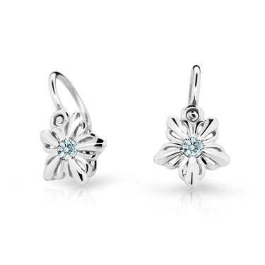 Dětské náušnice Danfil kytičky C2238 z bílého zlata s kamínkem White, zapínání brizura