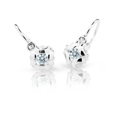 Dětské náušnice Danfil kytičky C2216 z bílého zlata s kamínkem White, zapínání brizura