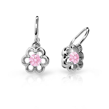 Dětské náušnice Danfil kytičky C1947 z bílého zlata s kamínkem Pink, zapínání brizura