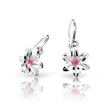 Dětské náušnice Danfil kytičky C1993 z bílého zlata s kamínkem Tcf Red, zapínání brizura