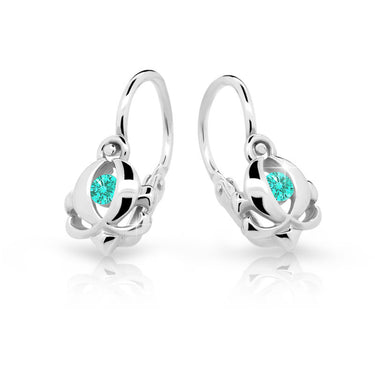 Dětské náušnice Danfil C2218 z bílého zlata s kamínkem Mint Green, zapínání brizura