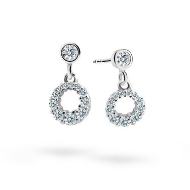 Dětské visací náušnice Danfil C2154 z bílého zlata s kamínky White, zapínání puzeta