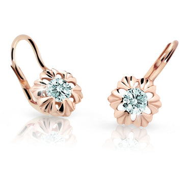 Dětské náušnice Danfil C2213 z růžového zlata s kamínkem White, zapínání klapka