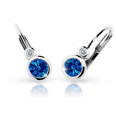 Dětské náušnice Danfil C1984 z bílého zlata s kamínkem Dark Blue, zapínání klapka