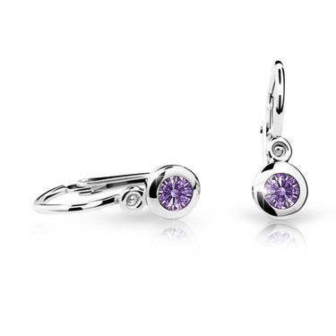 Dětské náušnice Danfil C1537 z bílého zlata s kamínkem Amethyst, zapínání brizura