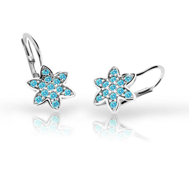 Dětské náušnice Danfil kytičky C2206 z bílého zlata s kamínky Mint Green, zapínání klapka