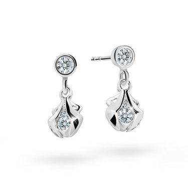 Dětské visací náušnice Danfil C2224 z bílého zlata s kamínky White, zapínání puzeta