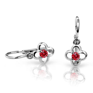 Dětské náušnice Danfil kytičky C1944 z bílého zlata s kamínkem Ruby Dark, zapínání brizura