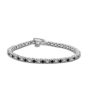 Dámský tenisový náramek DF 2557 z bílého zlata, s bílými a černými diamanty, velikost S