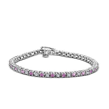 Dámský tenisový náramek DF 2557 z bílého zlata, s bílými a růžovými safíry, velikost S