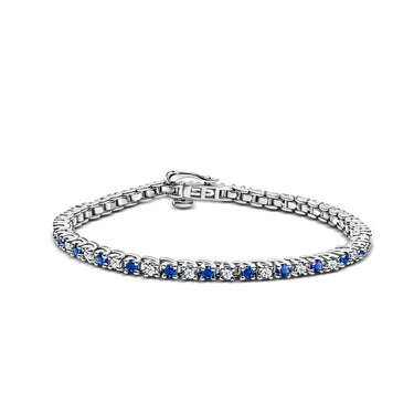 Dámský tenisový náramek DF 2557 z bílého zlata, s bílými a modrými safíry, velikost L