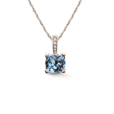 Zlatý dámský přívěsek DF 5168, růžové zlato, topaz Blue s diamanty